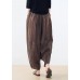 Original Design Coffee Elastic Waist Linen Harem Pants Summer