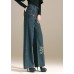 Chic Denim Blue Sequins Embroideried Pockets Cotton Wide Leg Pants Summer