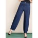 Navy Pockets Patchwork Cotton Denim Harem Pants High Waist Spring