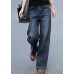 Baggy Denim Blue High Waist Pockets Cotton Straight Pants Summer