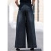 Boutique Black Pockets Draping Cotton Denim Straight Pants Spring