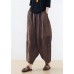 Original Design Coffee Elastic Waist Linen Harem Pants Summer