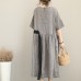 vintage gray linen caftans plus size tie waist design traveling clothing New short sleeve maxi dresses