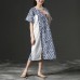 French linen Wardrobes Fashion Linen Blue Round Neck Loose Commuter Dress