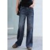 Baggy Denim Blue High Waist Pockets Cotton Straight Pants Summer