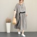 vintage gray linen caftans plus size tie waist design traveling clothing New short sleeve maxi dresses