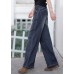 Baggy Denim Blue High Waist Pockets Cotton Straight Pants Summer