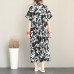 New floral long cotton dress plus size clothing lapel collar caftans New short sleeve caftans